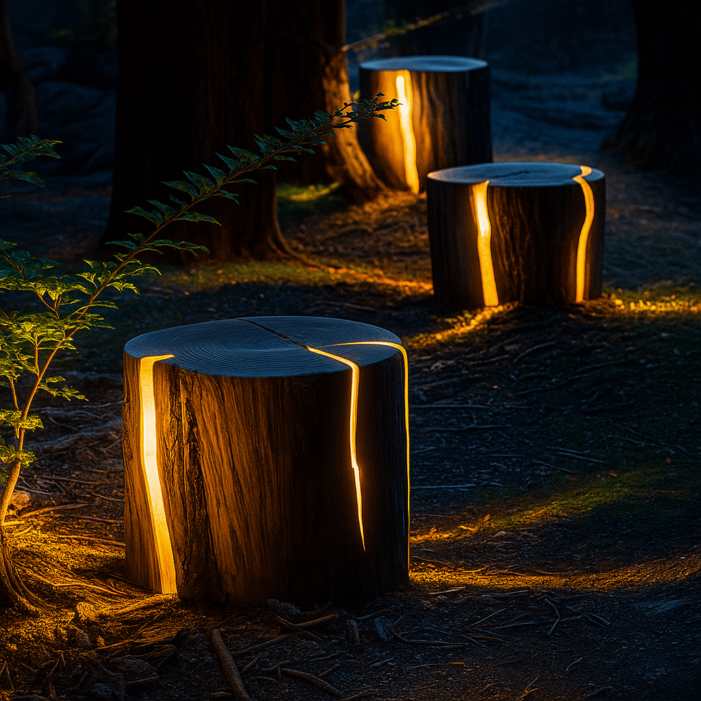 Cracked Log Lamp – Unique Wooden Mood Lighting for Outdoors – Lux Lights