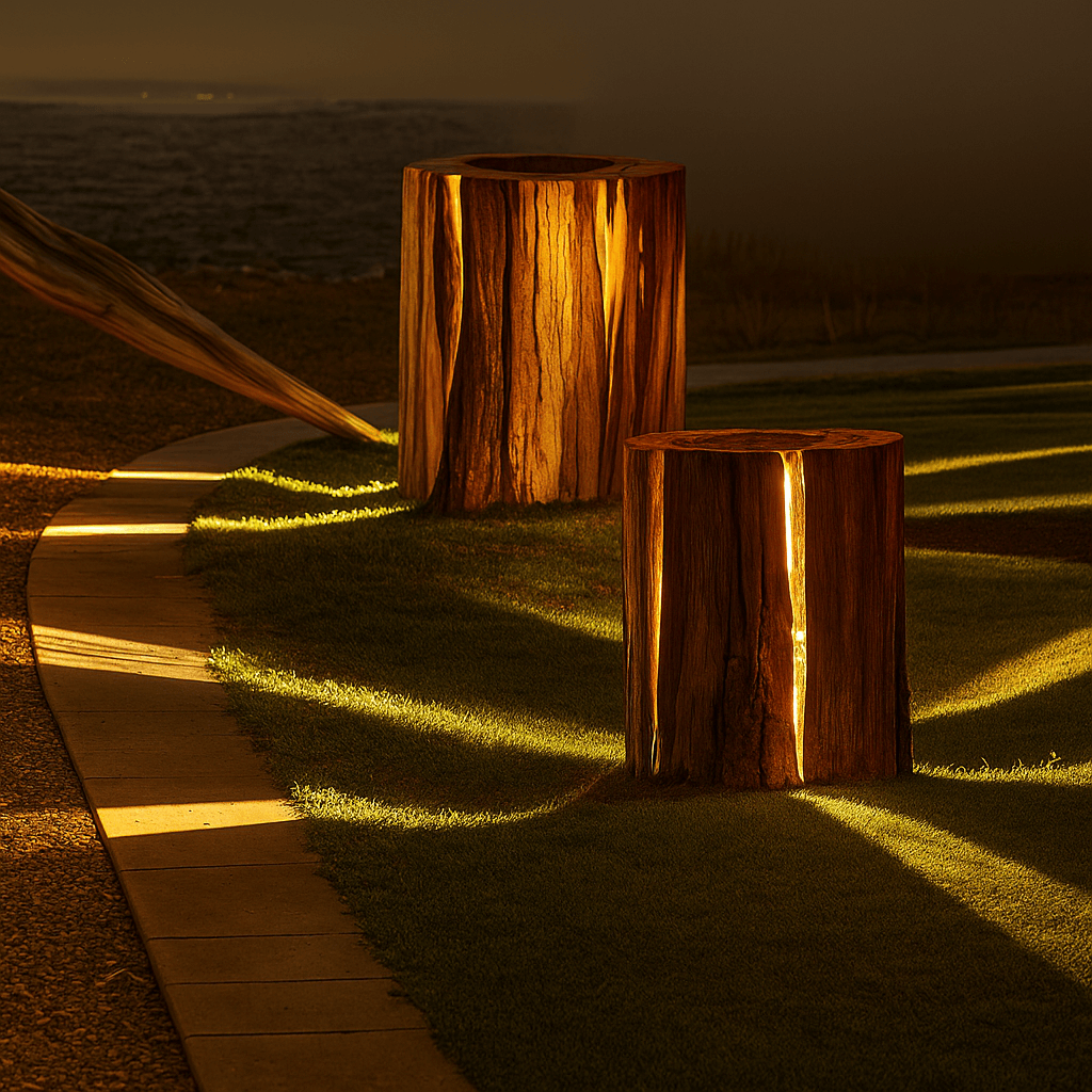 Cracked Log Lamp – Unique Wooden Mood Lighting for Outdoors – Lux Lights